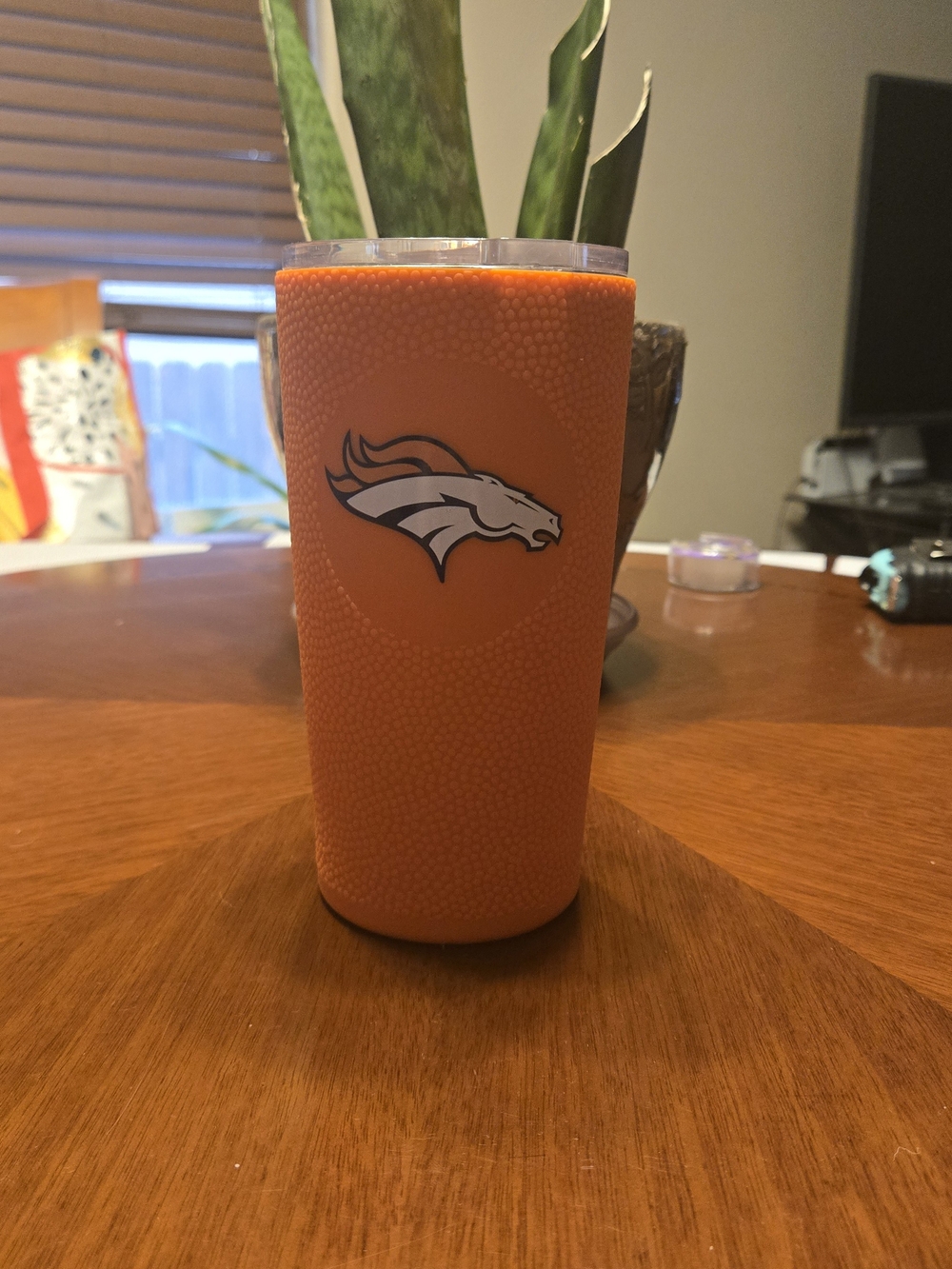 Orange Insulated Tumbler with Denver Broncos Logo - Double Wall Travel Cup